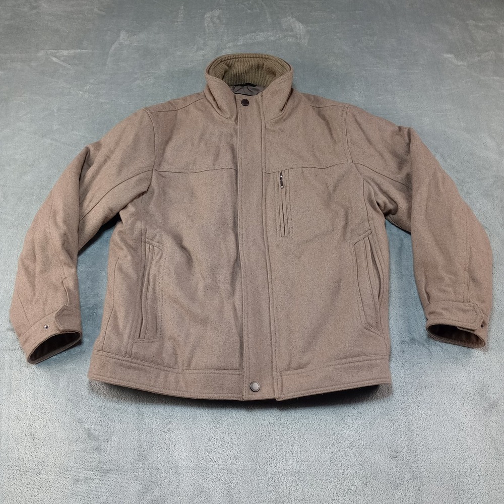 London Fog Bomber Jacket Wool Blend Mens Sz L Beige‎ Brown Heavy Winter Coat